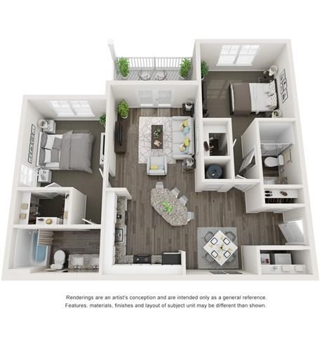 Floor plan for 2 beds, 2 baths, 1068 sqft