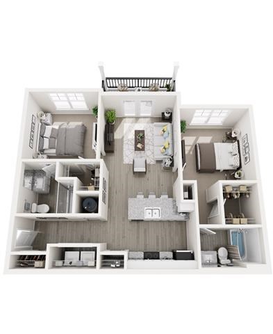 Floor plan for 2 beds, 2 baths, 974 sqft