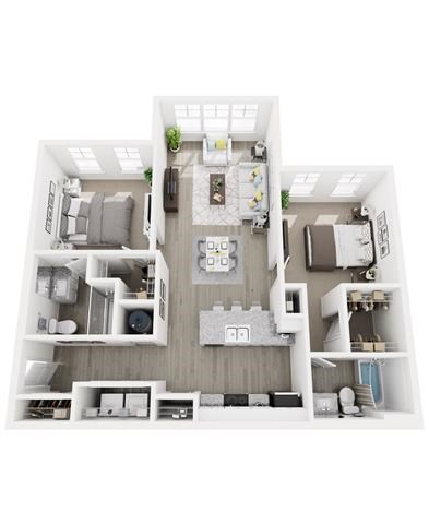 Floor plan for 2 beds, 2 baths, 1054 sqft