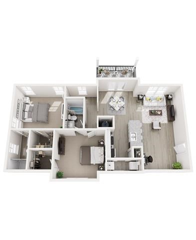 Floor plan for 2 beds, 2 baths, 1208 sqft
