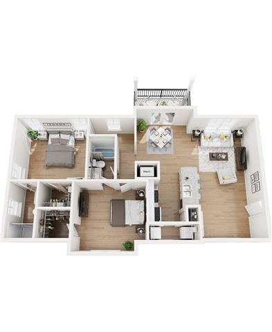 Floor plan for 2 beds, 2 baths, 1208 sqft
