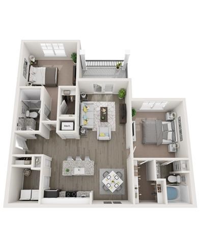 Floor plan for 2 beds, 2 baths, 1266 sqft