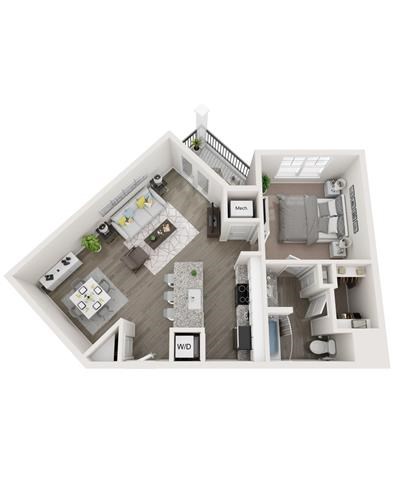 Floor plan for 1 bed, 1 bath, 788 sqft