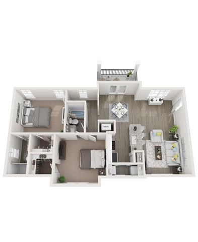 Floor plan for 2 beds, 2 baths, 1208 sqft