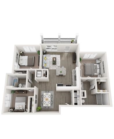 Floor plan for 3 beds, 2 baths, 1245 sqft