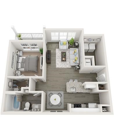 Floor plan for 1 bed, 1 bath, 800 sqft