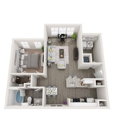Floor plan for 1 bed, 1 bath, 824 sqft