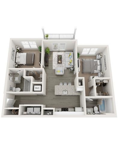 Floor plan for 2 beds, 2 baths, 974 sqft