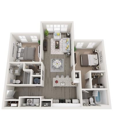 Floor plan for 2 beds, 2 baths, 1054 sqft