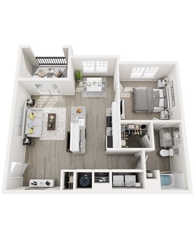 Floor plan for 1 bed, 1 bath, 854 sqft