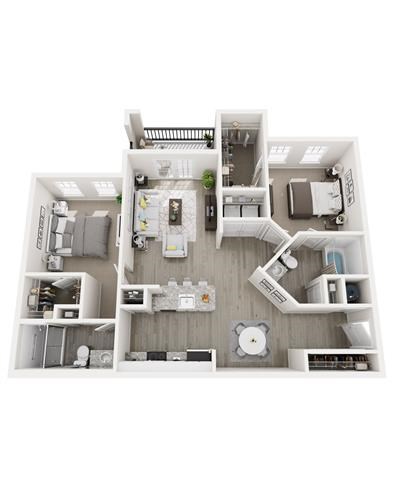 Floor plan for 2 beds, 2 baths, 1182 sqft