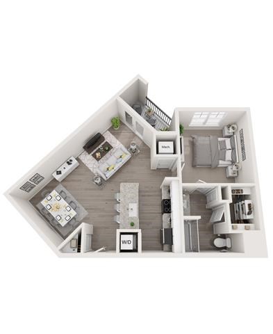 Floor plan for 1 bed, 1 bath, 788 sqft