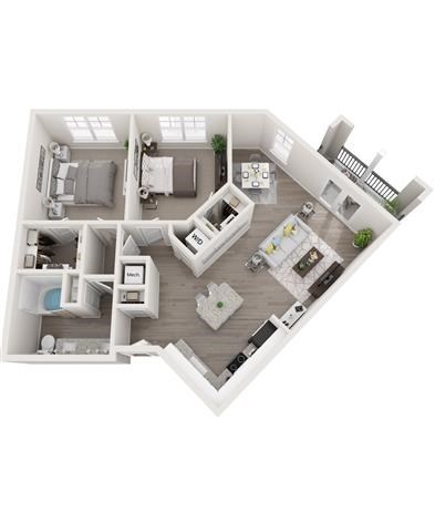 Floor plan for 2 beds, 1 bath, 1024 sqft