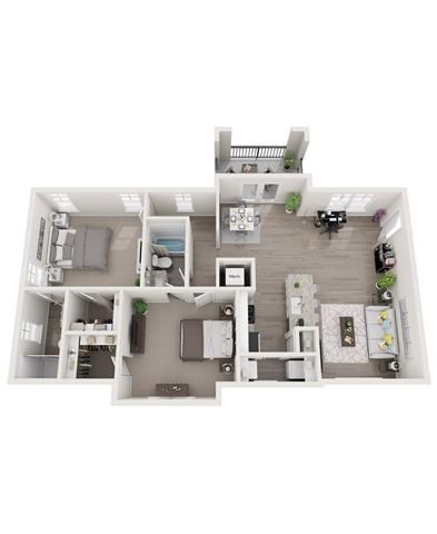 Floor plan for 2 beds, 2 baths, 1208 sqft