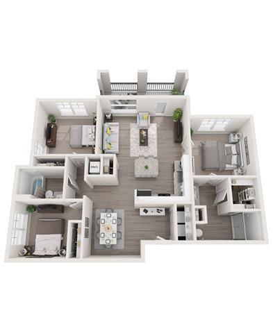 Floor plan for 3 beds, 2 baths, 1354 sqft