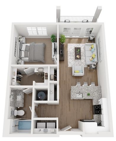 Floor plan for 1 bed, 1 bath, 809 sqft