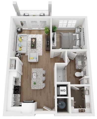 Floor plan for 1 bed, 1 bath, 673 sqft