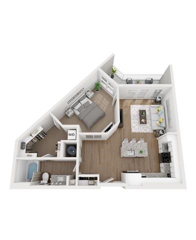 Floor plan for 1 bed, 1 bath, 820 sqft