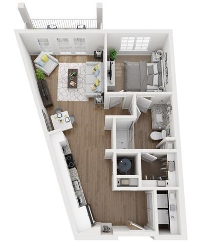 Floor plan for 1 bed, 1 bath, 714 sqft