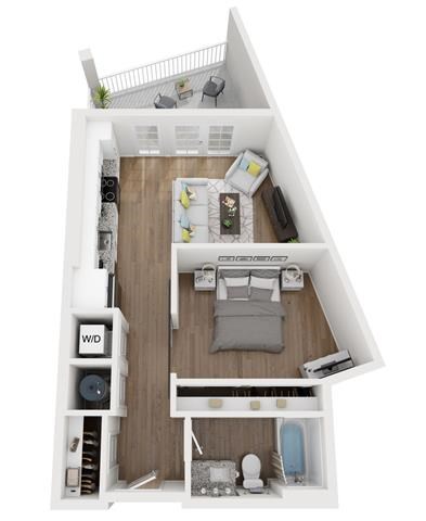 Floor plan for 1 bed, 1 bath, 624 sqft