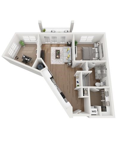 Floor plan for 1 bed, 1 bath, 808 sqft