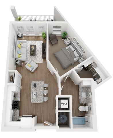Floor plan for 1 bed, 1 bath, 700 sqft