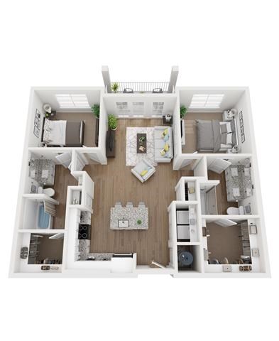 Floor plan for 2 beds, 2 baths, 1118 sqft