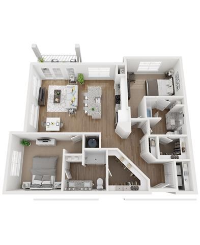 Floor plan for 2 beds, 2 baths, 1259 sqft