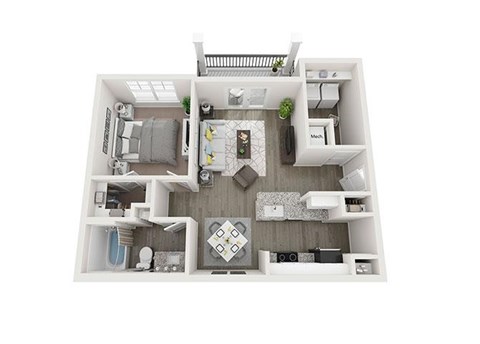 Floor plan for 1 bed, 1 bath, 737 sqft