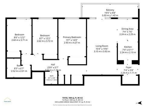 Floor plan for 3 beds, 1.5 baths
