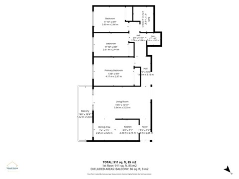 Floor plan for 3 beds, 1.5 baths