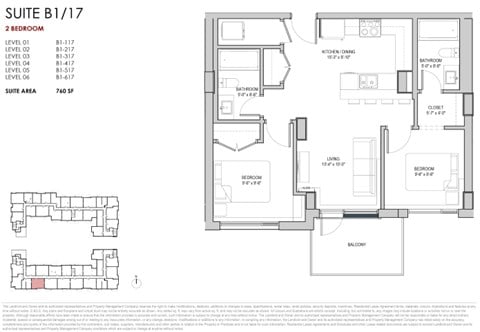 Floor plan for 2 beds, 2 baths, 760 sqft