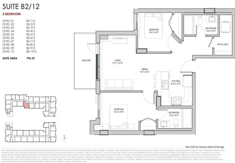 Floor plan for 2 beds, 2 baths, 796 sqft