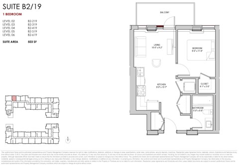 Floor plan for 1 bed, 1 bath, 504 sqft