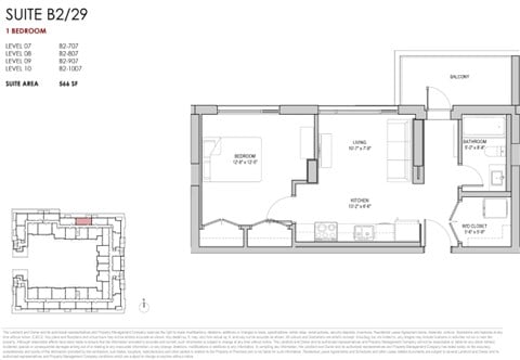 Floor plan for 1 bed, 1 bath, 567 sqft