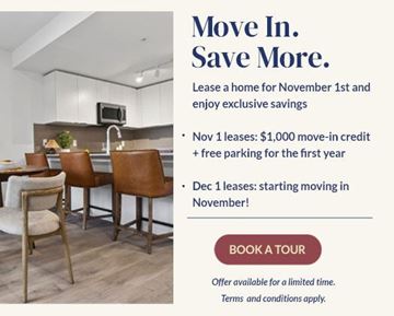 Surrey apartment for rent - A promotional image for a move-in offer with a kitchen in the background.