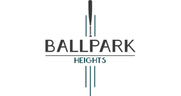 St. Louis apartment for rent - A logo with the words Ballpark Heights and a stylized ball.