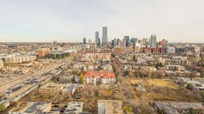 Edmonton apartment for rent - A cityscape with a mix of residential and commercial buildings.