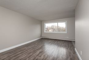 Edmonton apartment for rent - Empty room with wooden flooring and a window.