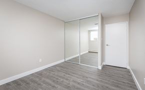 Edmonton apartment for rent - A room with a white door and a mirrored wall.