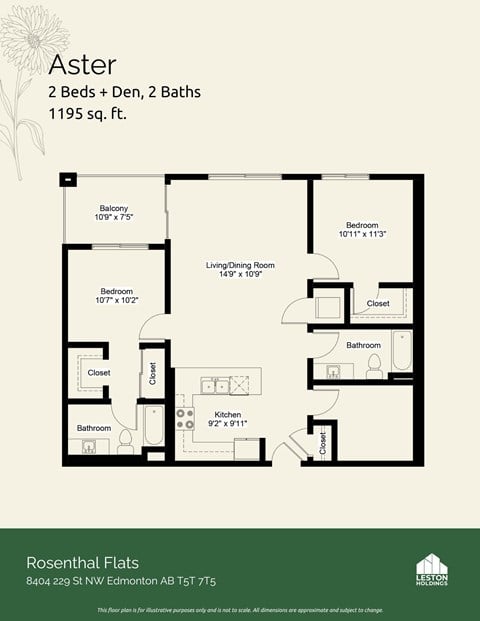 Floor plan for 2 beds, 2 baths, 1032 sqft