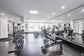 Edmonton apartment for rent - A gym with a variety of equipment including treadmills, weights, and exercise machines.