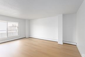 Edmonton apartment for rent - Empty room with wooden floor and white walls.