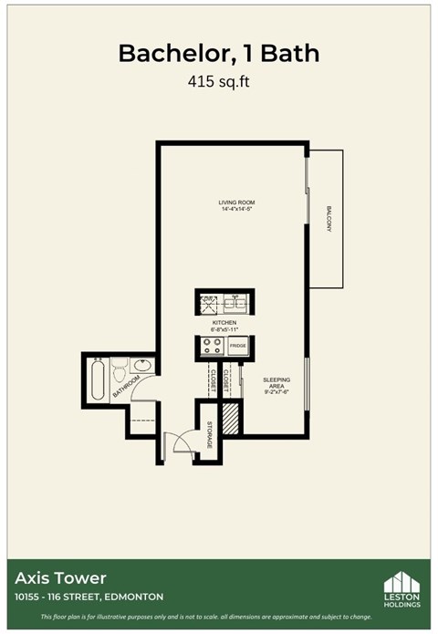 Floor plan for studio, 1 bath, 509 sqft