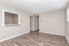 Edmonton apartment for rent - A room with wooden flooring and a window on the left side.