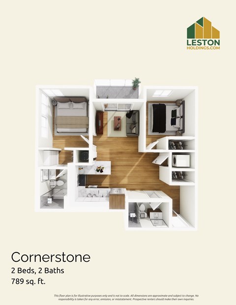 Floor plan for 2 beds, 2 baths, 846 sqft