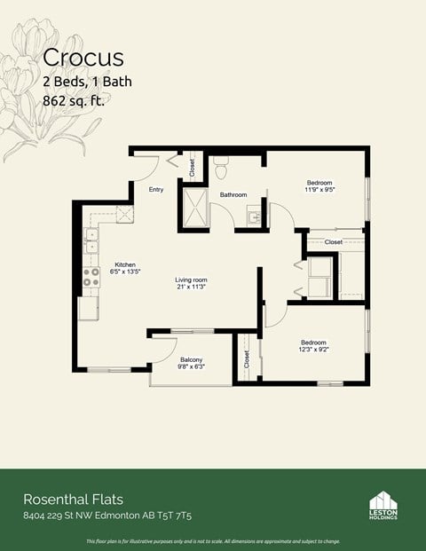 Floor plan for 2 beds, 2 baths, 921 sqft