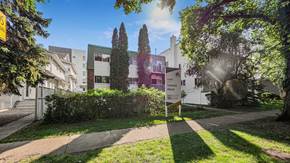 Edmonton apartment for rent - A sunny day in a residential area with a sign for "Hotel Terrace".