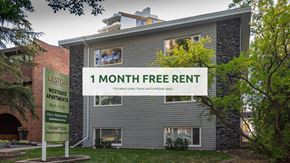 Edmonton apartment for rent - A sign advertises a 1 month free rent offer for Westgate Apartments.