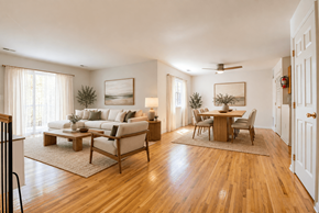 Lakewood apartment for rent - A living room with a couch, coffee table, and chairs.